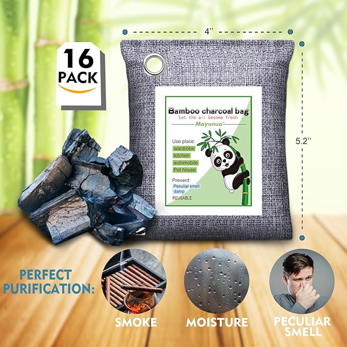Activated Charcoal Odor Absorber for Strong Odor, Basement, Cars, Closets, Shoes, Smoke. 16 Pack Bamboo Charcoal Air Purifying Bags Deodorizer Odor Eliminator for Home - Image 2