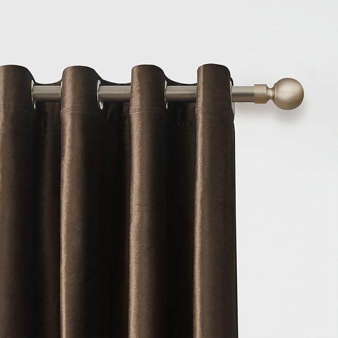 BULBUL Brown Velvet Curtains 96 inches: Luxury Elegant Living Room Curtain - Blackout Modern Thermal Insulated Soundproof Privacy Room Darkening Floor to Ceiling Soft Drapes for Bedroom Set of 2 - Image 2