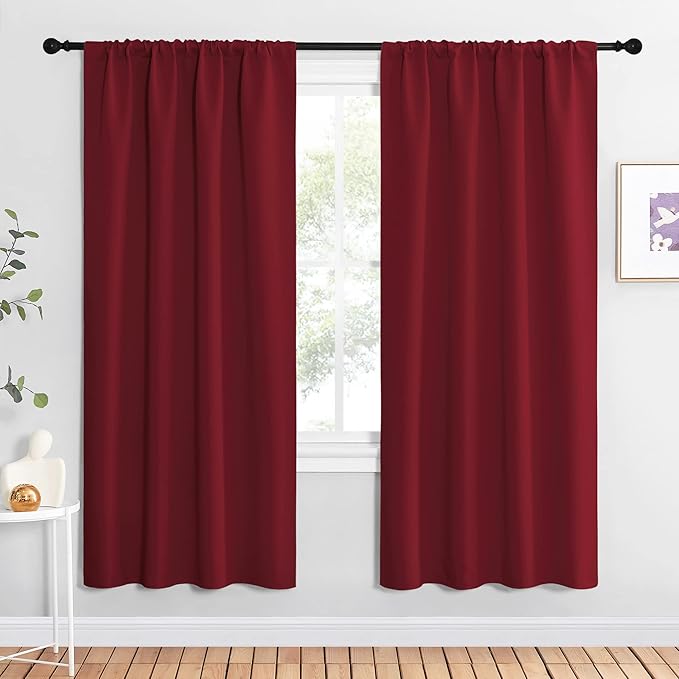 NICETOWN Christmas Burgundy Red Blackout Curtains 72 inches Long, Privacy Room Darkening Drapes for Doorways, Loft (Set of 2, 42 inches by 72 Inch) by NICETOWN