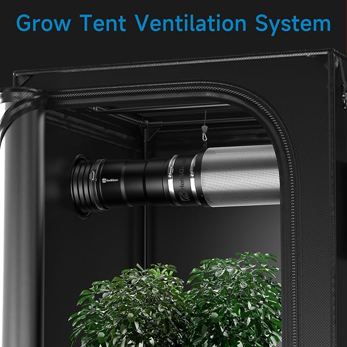 Hon&Guan 8" Air Filtration Kit: 8 Inch Inline Duct Fan with Speed Controller, 16" High Carbon Filter, 16 Ft Ducting & Rubber Coupler, Ventilation System for Grow Tents, Indoor Gardening, Hydroponics - Image 8