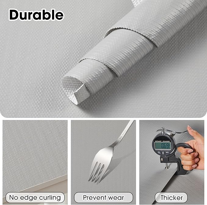 Drawer and Shelf Liner, Non-Slip Kitchen Cabinet Liners Non-Adhesive Thick Strong Grip Waterproof Washable Mats Protect Dresser Shelves Cupboard Bathroom Cabinets, Light Gray, 24 in X 30 FT - Image 6