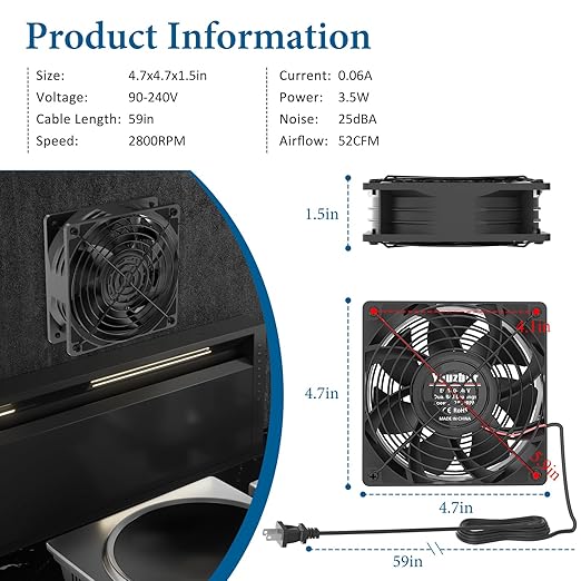 EC Axial Fan, Yeuzbur AC Vent Fan 110V 120V 240V Small Exhaust Fan 120mm x 38mm, for DIY Cooling Ventilation Exhaust Projects - Image 3