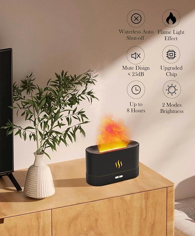 Flame Air Diffuser Humidifier,Upgraded Scent Diffuser for Essential Oils,Ultrasonic Aromatherapy,Fire Mist Humidi with 2 Brightness,Auto-Off Function for Room Home Office(Black) - Image 2