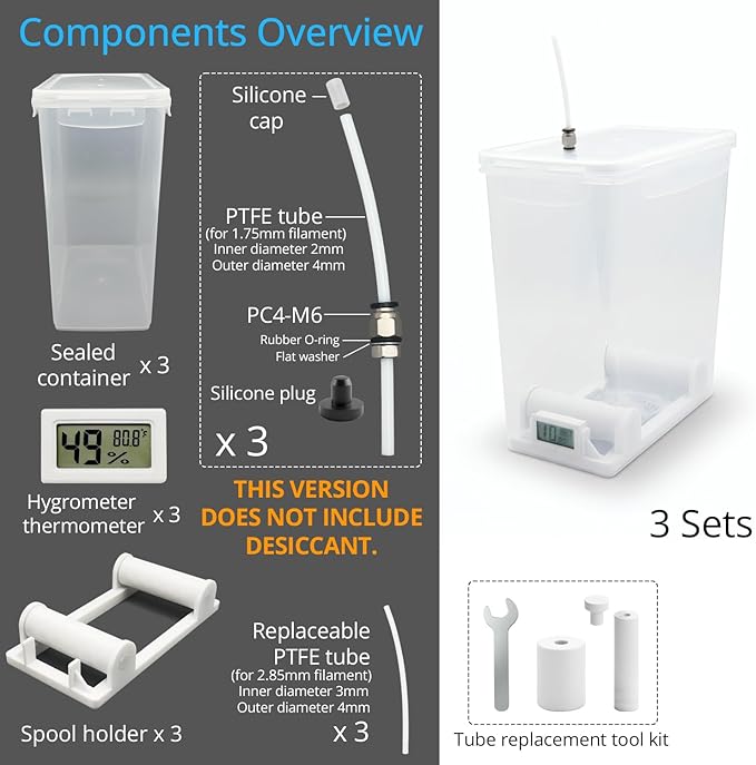 3D Printing Filament Storage Box, Dryer Box Continuous Filament Sealing and Protection While Printing, 5.8L Capacity Compatible with 1kg PLA PETG ABS TPU (White Without Desiccant) - Image 2