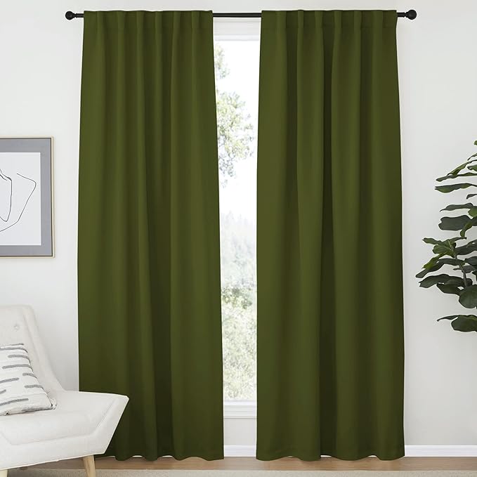 NICETOWN Living Room Blackout Curtains for Christmas Decorations, Olive Green, W52 x L72, 2 Pieces, Decoration Room Darkening Window Blackout Drape Panels by NICETOWN