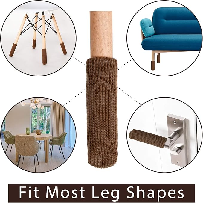 Hazeland High Elastic Knitted Chair Leg Protectors for Hardwood Floors, Non Slip No Scratch Noise Furniture Socks, Suitable for Most Round or Square Furniture Feet (16, Brown) - Image 4