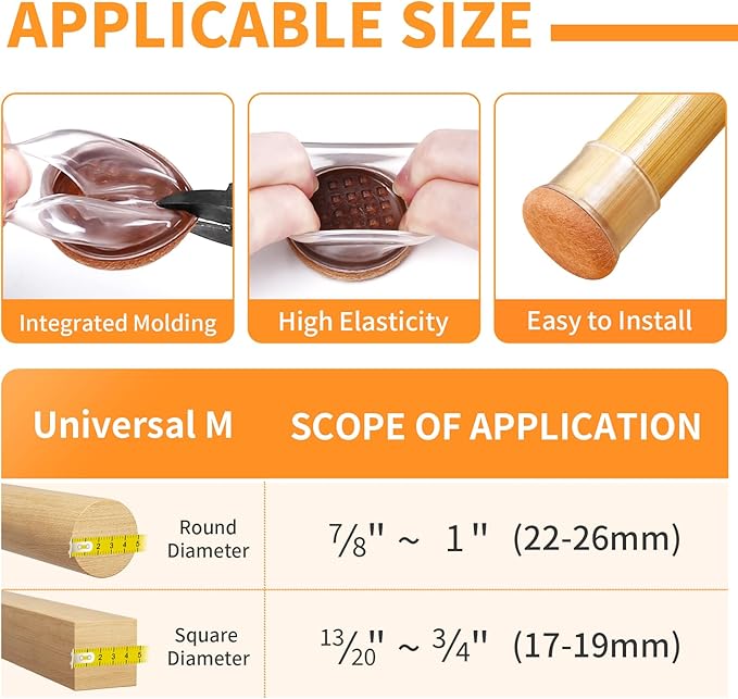 Ezprotekt 24 Pcs Clear Chair Leg Floor Protectors for Hardwood Floors, Floor Protectors for Chairs, Felt Furniture Pads Covers, Chair Leg Socks Bar Stool Leg Floor Protectors Caps (M Fit: 0.87"-1") - Image 2