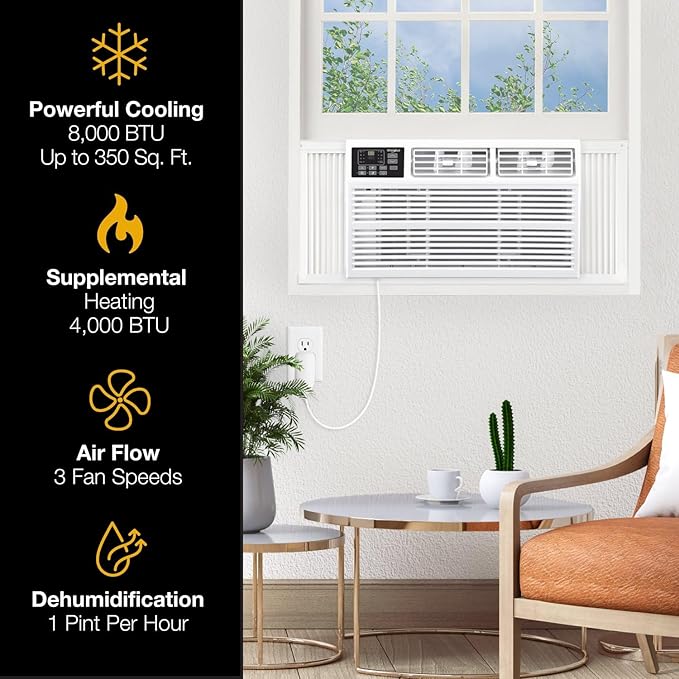 Whirlpool 8,000 BTU Window Air Conditioner with Supplemental Heat, Window Mounted AC Unit with Heater for Apartment, Living Room, Bedroom, Rooms up to 350 Square Feet - Image 5