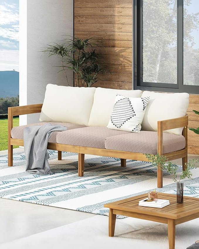 Fuloon Waterproof Seat Cushion Covers 2 PCS, Stretch Sofa Cushion Slipcovers Couch Covers Solid Washable Furniture Protector Suitable for Armchair Loveseat Sofa (Khaki) - Image 5