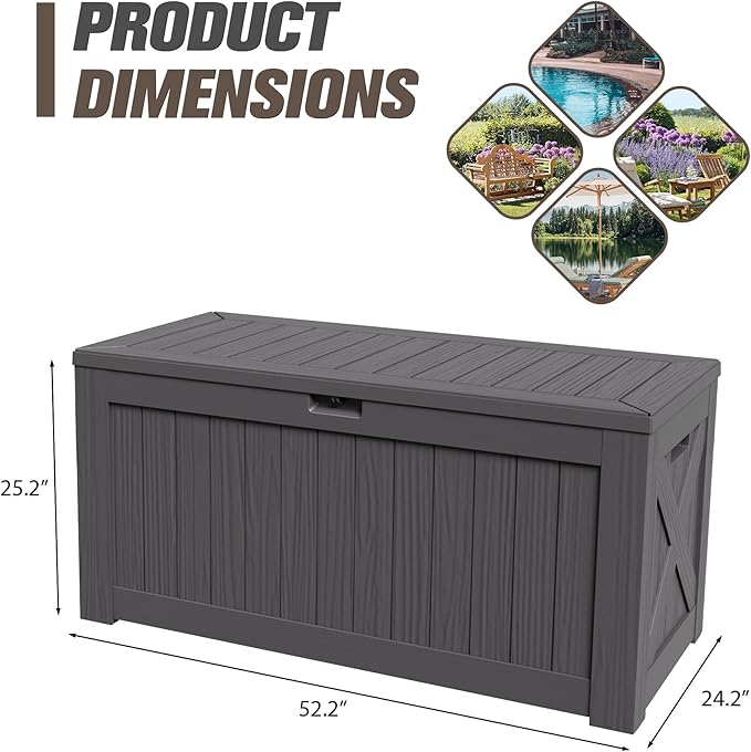 JUMMICO 120 Gallon Resin Deck Box, Large Outdoor Storage Box Waterproof & Lockable for Garden, Patio, Pools (Gray) - Image 7