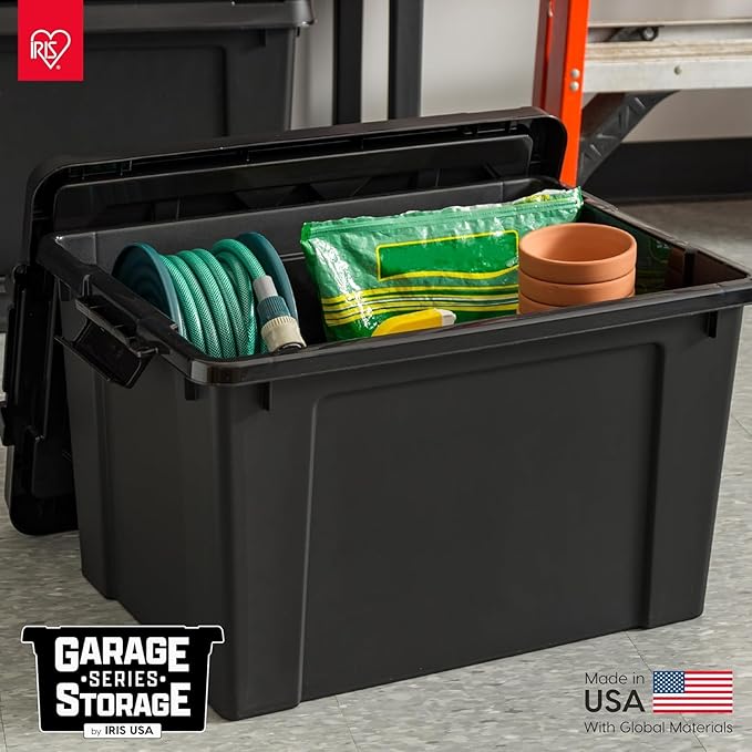 IRIS USA 20 Gallon Lockable Storage Bins with Lids, 6 Pack - Made in USA, Heavy Duty, Stackable Containers, Garage Organizing Bins Moving Tubs, Rugged Sturdy Equipment Utility Box - Black - Image 9