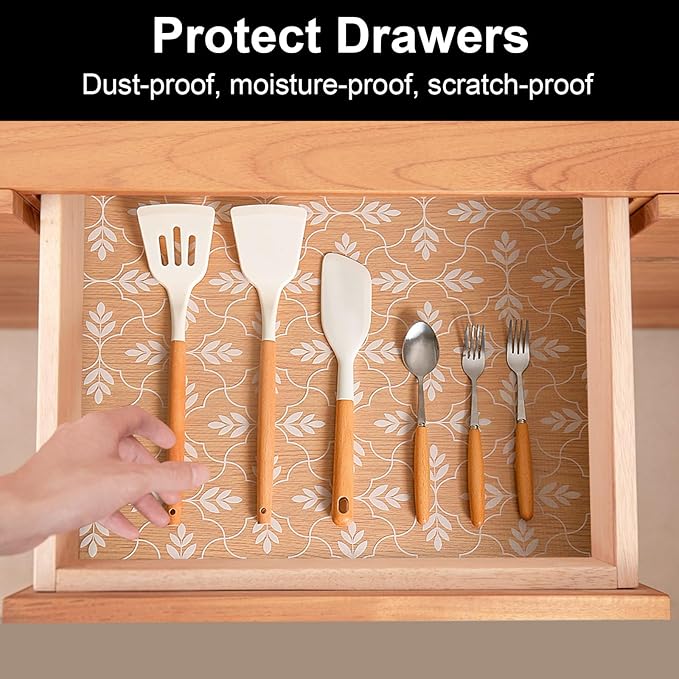 Cooyes Shelf Paper for Kitchen Cabinets Non Adhesive, Waterproof & Oil-Proof Kitchen Drawer Liner for Refrigerator Drawer Fridge Cupboard (23.6 Inch W x 354 Inch L) - Image 2