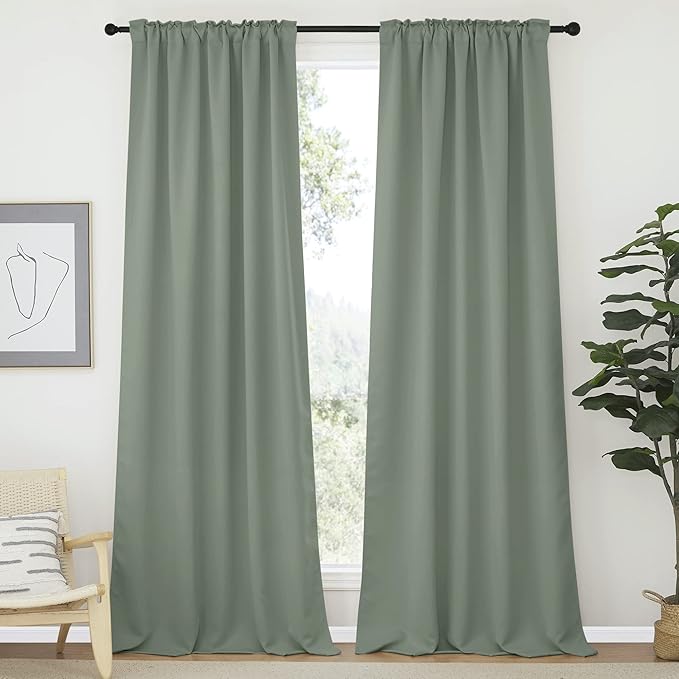 NICETOWN Window Treatment Curtains Room Darkening Draperies - (Greyish Green Color) 52 Width X 95 Drop, Room Darkening Blackout Curtains and Drapes for Bedroom - Image 2