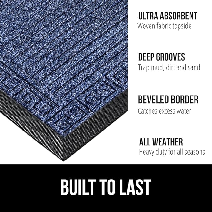 GORILLA GRIP 100% Waterproof All-Season WeatherMax Doormat, 72x24, US Designed Natural Rubber, Stain and Fade Resistant, Low Profile Indoor Outdoor Door Mats, Easy Clean Patio Mat, Navy Greek Keys - Image 2