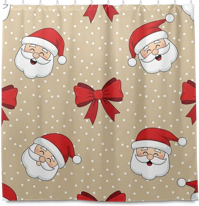 Christmas Santa Beige Dots Shower Curtain Liner 72×72 inch for Bathroom Curtain Anti Mold Shower Curtain with Hooks Bathroom Accessories - Image 2