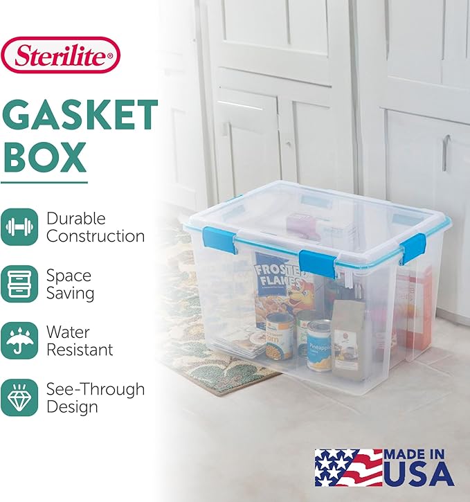 Sterilite 4-Pack Gasket Box, Weather-Resistant Storage Bins with Latching Lids, 80 Quart - Heavy-Duty Organizing Containers for Closet, Bathroom, and Office - Image 3