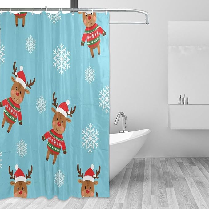 Christmas Santa Reindeer Blue Shower Curtain Liner 72×72 inch for Bathroom Curtain Anti Mold Shower Curtain with Hooks Shower Accessories by Unknown
