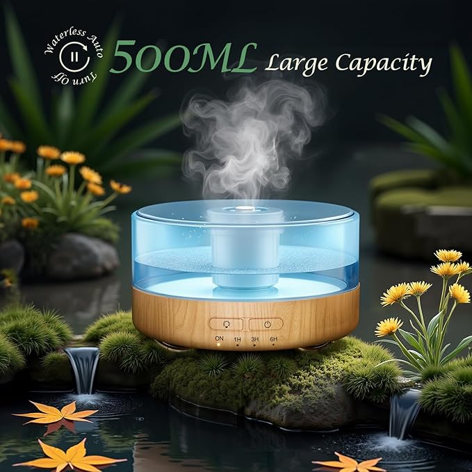 Essential Oil Diffuser for Home: 500ML Aroma Diffuser for Hotel Office Yoga Room - Humidifier with 9 Colors LED Night Light for Kids/Women Home Relaxation,Orange Yellow - Image 7