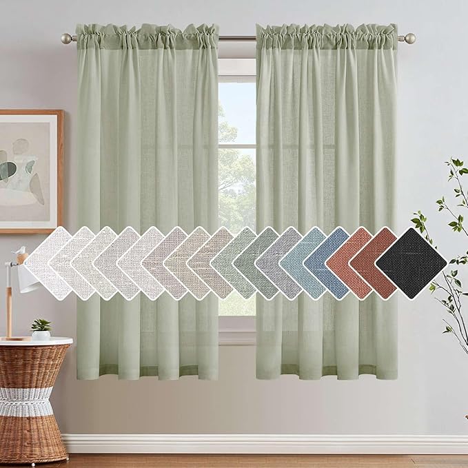 H.VERSAILTEX Sage Curtains 63 Inch Length for Boys Bedroom 2 Panel Rod Pocket Light Filtering Semi Translucent Cotton Textured Soft Linen Curtain for Living Room Dining Kitchen Farmhouse Kids Room by HVERSAILTEX