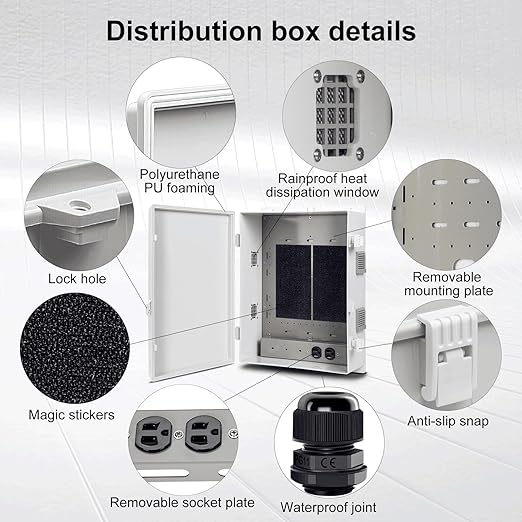 Outdoor Electrical Junction Box with High Power Outlet, ABS Water Resistant Enclosure with Internal Mounting Panel & Hinged Cover. (18.1" H* 12.6" L* 6.3" W & Outlet) - Image 5