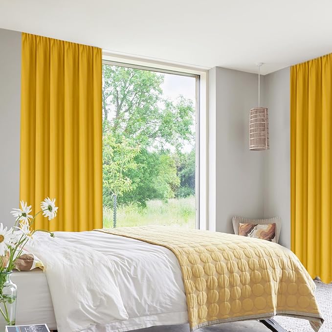 DWCN Blackout Curtains Room Darkening Thermal Insulated Bedroom Curtains Window Curtain Panels, 52 x 84 inches Long, Set of 2 Yellow Rod Pocket Drapes - Image 2