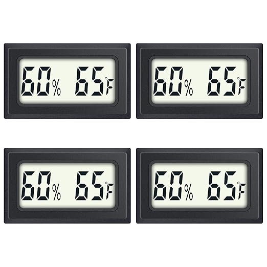 Reptile Thermometer 4-Pack Mini Digital Humidity Temperature Meters Gauge Indoor Hygrometer Thermometer AikTryee wiht ℉ for Humidors Greenhouse Garden Cellar Closet Guitar Case by AikTryee