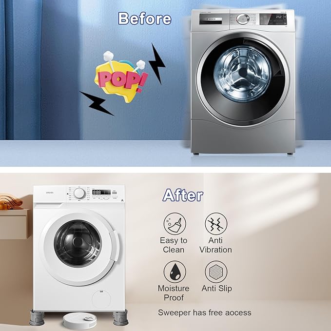 4Pcs Anti Vibration Pads for Washing Machine, Adjustable Height Stops Washer Dryer Moving, Prevents Noise, Vibration Transfer, Antivibration Stabilizer Support Feet with Suction Cup Bottom (Grey) - Image 3