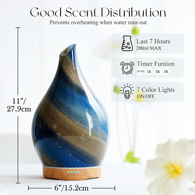 Porseme 280ml Essential Oil Diffuser Glass Color Changing Aroma Air Diffusers Aromatherapy Ultrasonic Cool Mist Humidifier 7 Running Hours Waterless Auto-Off for Sleeping, Yoga, Office, Spa (Galaxy) - Image 3