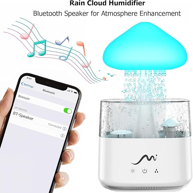 Rain Cloud Humidifier for Bedroom with Remote Control, Built-in Sound Speaker, Aromatherapy Water Drip Diffuser, LED Night Light & Raindrop Sounds for Sleep and Relaxation - Image 7