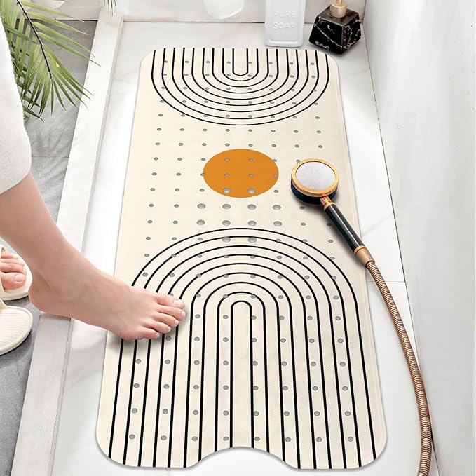 Rainbow Bathtub Mat Non Slip, Baby Bath Mat for Tub Rubber Tub Mat, Kids Bath Mats for Bathroom Modern Geometric Anti Slip Shower Mat with Suction and Drain Holes Machine Washable, 40″X16″ - Image 2