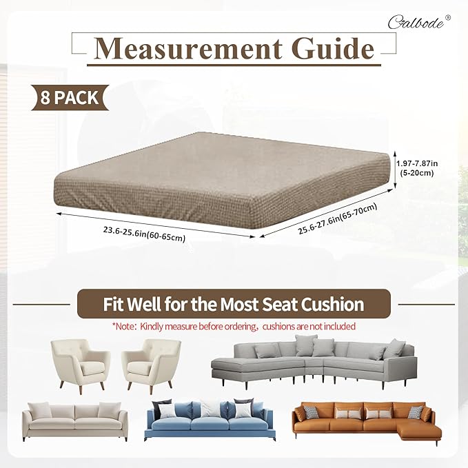 8Pcs Outdoor Stretch Cushion Covers,Waterproof Outdoor Chair Cushion Covers for Patio Furniture, Washable Jacquard Couch Covers Replacement for Patio Furniture(Khaki, Cover Only) - Image 2