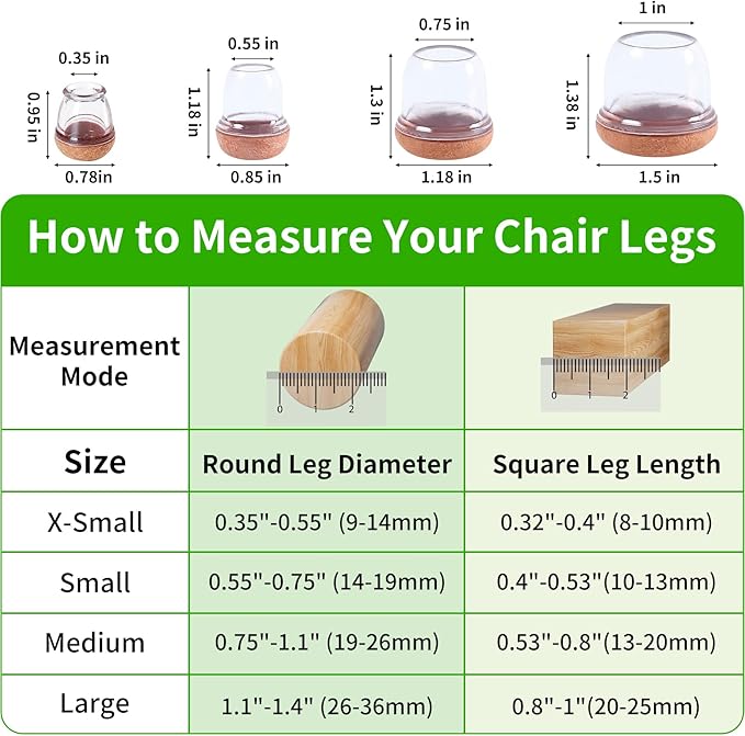 8 Pcs Extra Small Chair Leg Floor Protectors with Felt Pad - Furniture Pads for Hardwood Floors - Round Silicone Stool Cover Caps - Anti-Scratch and Reduce Noise(Clear, Fit: 0.35"~0.55") - Image 2
