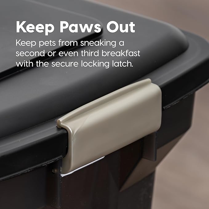 IRIS USA 22 Lbs / 28 Qt WeatherPro Airtight Pet Food Storage Container with Attachable Casters, For Dog Cat Bird and Other Pet Food Storage Bin, Keep Fresh, Easy Mobility, BPA Free, Smoke - Image 9