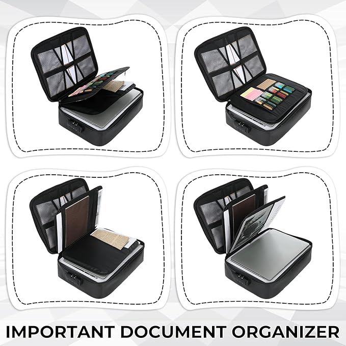 Fireproof Document Box with Lock, Waterproof File Organizer Portable Travel Safe Storage Black Insulated Document Holder for Important Documents Passport Certificates Money U Disk Cards - Image 6