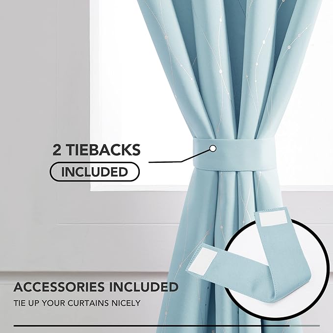 Deconovo Blackout Curtains, Thermal Insulated Soundproof Grommet Drapes, Wave Dot Foil Print, 42 x 72 Inch, Set of 2, Machine Washable Window Panel for Bedroom Living Room Nursery Kitchen, Light Blue - Image 4