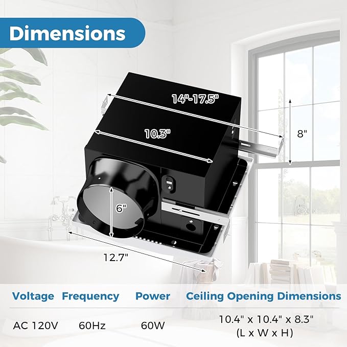 COSTWAY 200 CFM Bathroom Exhaust Fan, Ceiling Mount Exhaust Ventilation Fan for 200 Sq.Ft, Household Bath Vent Fan w/Metal Housing, 6 Inches Duct, 2 Sones Quiet Operation, White - Image 7