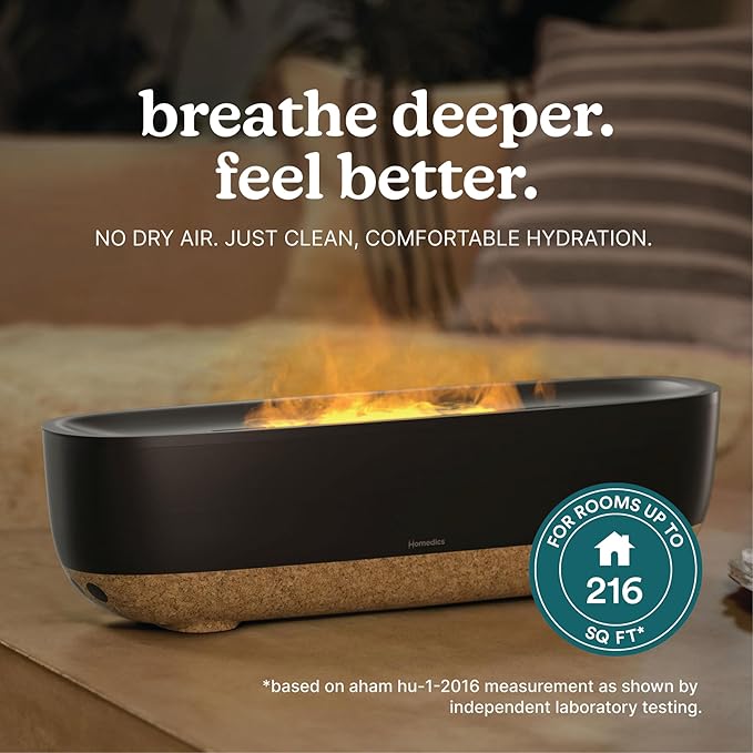 Homedics Fireside Ultrasonic Humidifier, Medium Sized Rooms, Visible Flame-Effect Cool Mist, 0.26-Gal Top-Fill Tank, Dry Air Relief at Home, Breathe & Sleep Better, Aromatherapy - Image 2