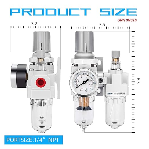 NANPU 1/4" NPT Compressed Air Filter Regulator Lubricator Combo, Water/Oil Trap Separator - Gauge(0-150 psi), Poly Bowl, Semi-Auto Drain, Bracket - Image 3