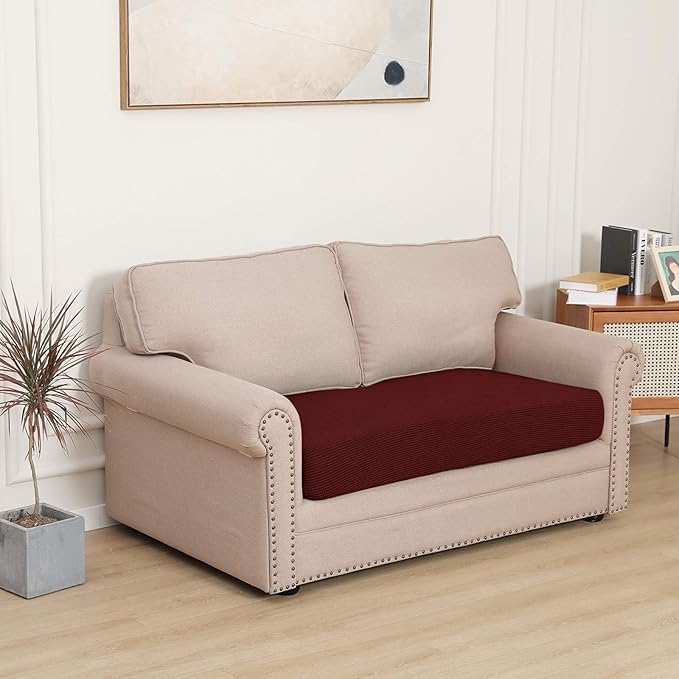 Easy-Going Stretch Loveseat Cushion Cover Sofa Cushion Furniture Protector Sofa Seat Sofa Slipcover Sofa Cover Soft Flexibility with Elastic Bottom(Loveseat Cushion, Wine) - Image 2