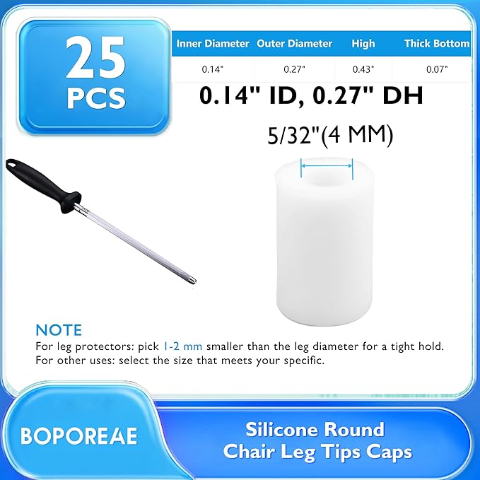 25 Pcs 5/32" (4 mm) Round Chair Leg Tips Caps, Silicone Rubber Furniture Leg Floor Protectors, Reduce Noise Folding Metal Chair Leg Cap Replacement for Bar Stool Leg Patio Indoor, White - Image 9