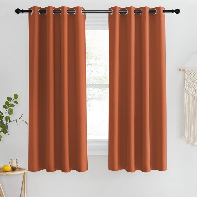 NICETOWN Blackout Short Curtain 63 inches Long for Windows, Thermal Insulated Curtain Grommet Room Darkening Window Treatment for Bedroom/Living Room, 1 Panel, W46 x L63, Burnt Orange by NICETOWN