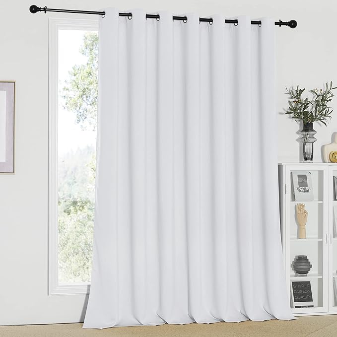 NICETOWN Room Divider Curtain, Sliding Door Curtain, Wide Width Thermal Drapes, Absorb Noise, Room Darkening, Vertical Blinds for Patio Door (Greyish White, Width 100 inches, Length 95 inches) by NICETOWN