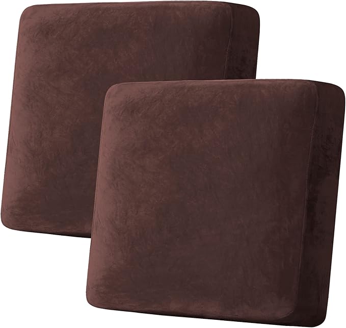 H.VERSAILTEX Velvet Stretch Couch Cushion Cover Plush Cushion Slipcover for Chair Loveseat Sofa Cushion Furniture Protector Seat Cushion Sofa Cover (2 Piece Large Sofa Cushion Covers, Brown) by HVERSAILTEX
