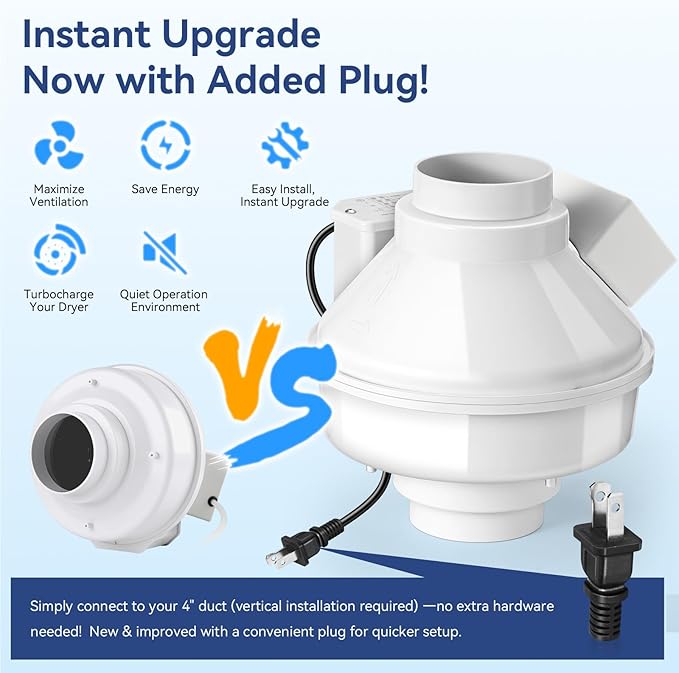 Dryer Booster Fan with Auto On/Off Pressure Sensor-4” DBF 110 Inline Dryer Vent Booster for Long Duct Runs for Indoor/Outdoor, Reduces Drying Time & Lint Buildup 167 CFM - Image 6