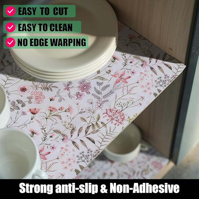 Floral Leaf Shelf Liners Strong Non-Slip and Non Adhesive 12IN x 20FT Shelf and Drawer Liners for Kitchen Cabinet Wire Fridge, Waterproof Shelf Drawer Liner,Easy to Clean - Image 2