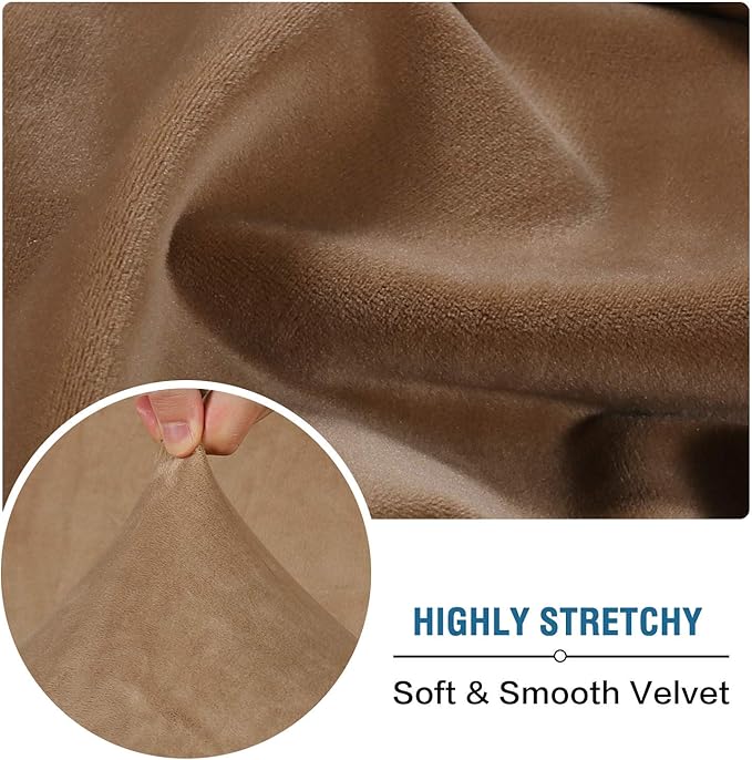 H.VERSAILTEX Velvet Stretch Couch Cushion Cover Plush Cushion Slipcover for Chair Loveseat Sofa Cushion Furniture Protector Seat Cushion Sofa Cover (2 Piece Large Sofa Cushion Covers, Camel) - Image 5