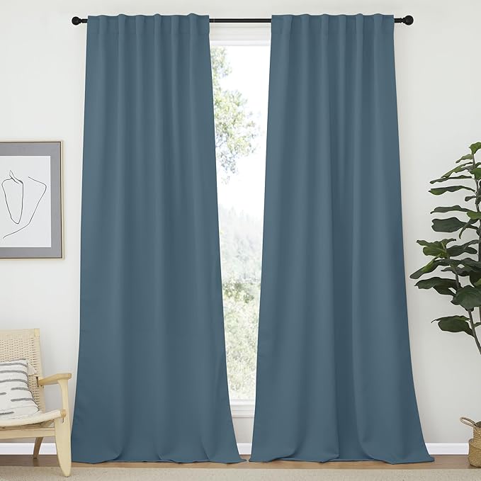 NICETOWN Bedroom Blackout Curtain Panels - (Smoky Blue Color) 52 x 120 inch, 2 PCs, Insulating Energy Saving Solid Rod Pocket Blackout Drapes for Hall, Villa by NICETOWN