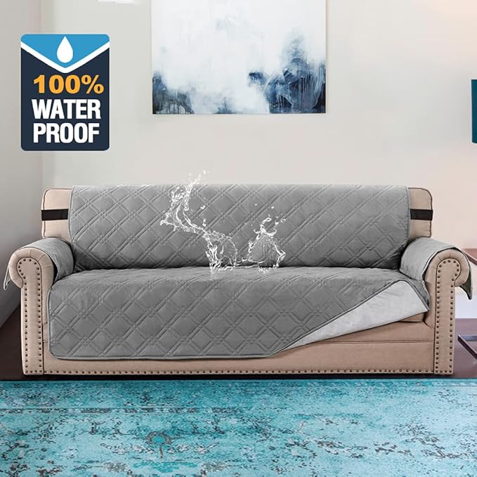 H.VERSAILTEX 100% Waterproof Sofa Slipcover Washable Sofa Cover Non-Slip Couch Cover for 3 Cushion Cover Furniture Protector for Pets Couch Slipcovers with Puppy Paw Silicone Backing(Sofa, Dove Grey) - Image 2