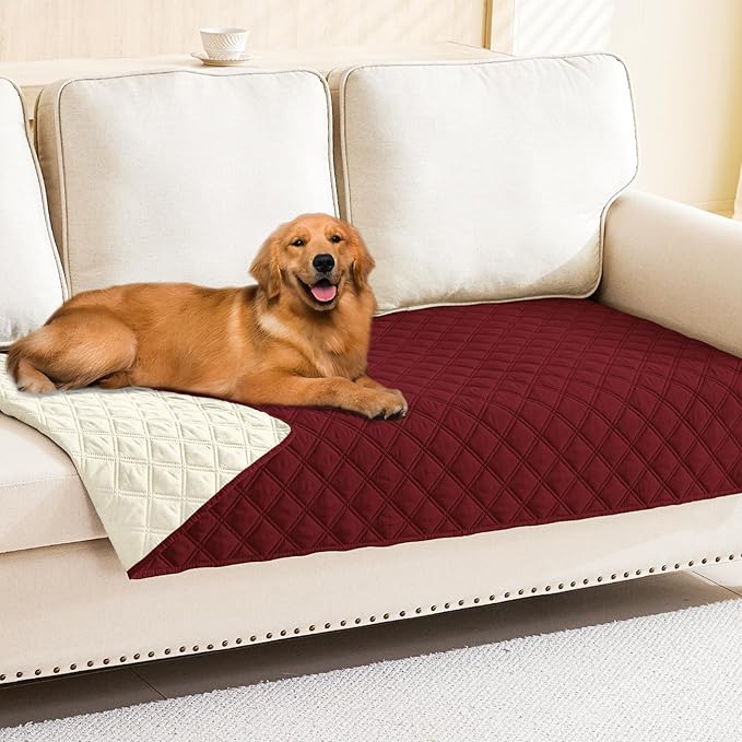 Smiry Waterproof Dog Bed Cover Pet Blanket, Soft Washable Dog Blanket for Furniture Bed Couch Sofa Reversible, Checkered (30"x70", Wine Red/Beige) by Smiry