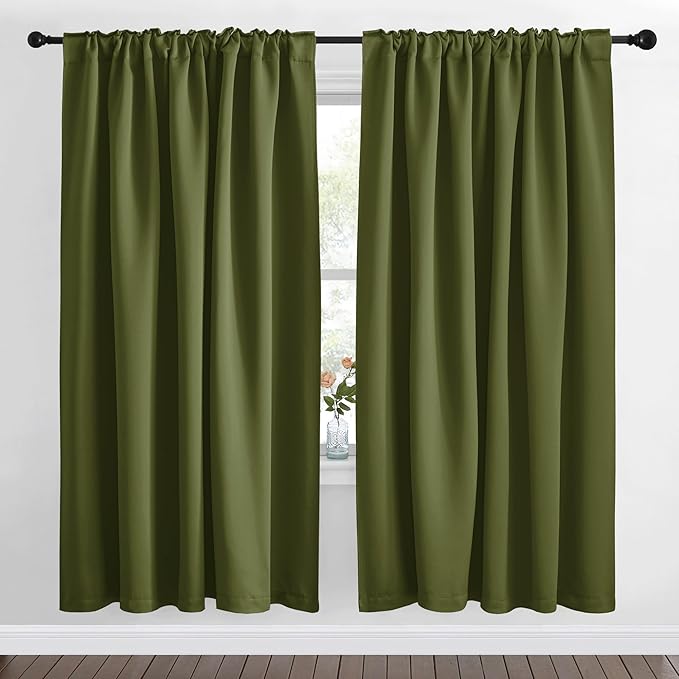NICETOWN Blackout Curtain Panels Window Draperies - (Olive Green Color) 62x72 inch, 2 Pieces, Insulating Room Darkening Blackout Drapes for Bedroom, Privacy Doorway Curtain for Door - Image 2